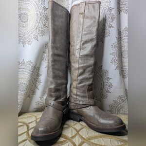 Steve Madden Women's Maddock Tall Distressed Grey/Brown Leather Riding Boot Sz 8
